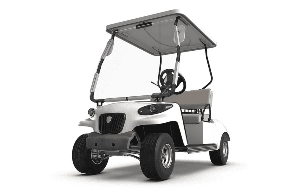 3D rendering of a golf cart with a new plastic windshield